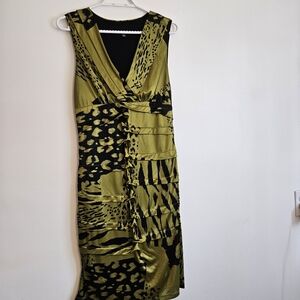 Le Chateau Olive and Black Midi Dress